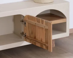 Best Meuble TV contemporain aspect béton sablé et acacia 