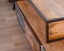 Discount Meuble TV contemporain multi matériaux avec éclairage LED "Mezzo" Meuble Télé