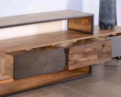 Discount Meuble TV contemporain multi matériaux avec éclairage LED 