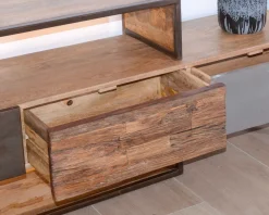 Discount Meuble TV contemporain multi matériaux avec éclairage LED 