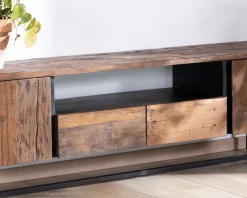 Sale Meuble TV industriel 175 cm acacia et métal noir 