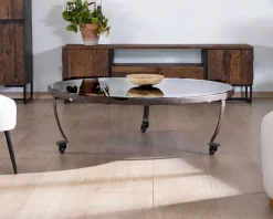 Sale Meuble TV industriel 175 cm acacia et métal noir 