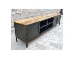 New Meuble TV noir en métal et bois 