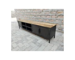 New Meuble TV noir en métal et bois 