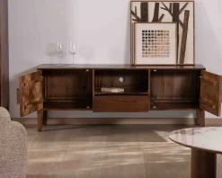 Discount Meuble TV néo-rétro en manguier massif foncé 150 cm 