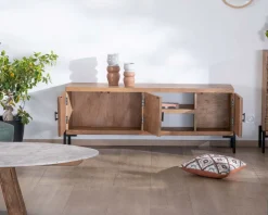 Clearance Meuble TV style ethnique acacia massif et pieds métal