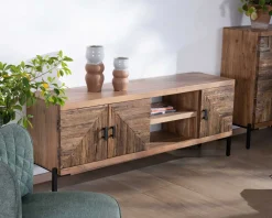 Clearance Meuble TV style ethnique acacia massif et pieds métal