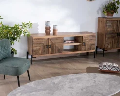 Clearance Meuble TV style ethnique acacia massif et pieds métal