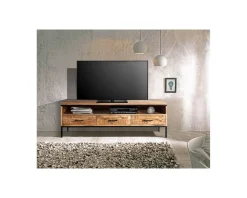 Outlet Meuble TV style épuré en bois de manguier massif et métal "Mango" Meuble Télé