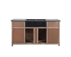 New Meuble évier bois massif et pierre 164 cm 
