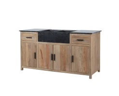 New Meuble évier bois massif et pierre 164 cm 