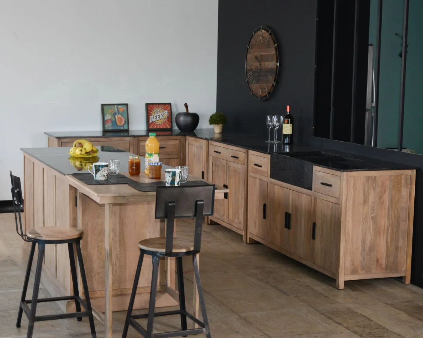 Clearance Meuble évier bois massif 2 portes "Grand Chef" sans bac Eléments De Cuisine