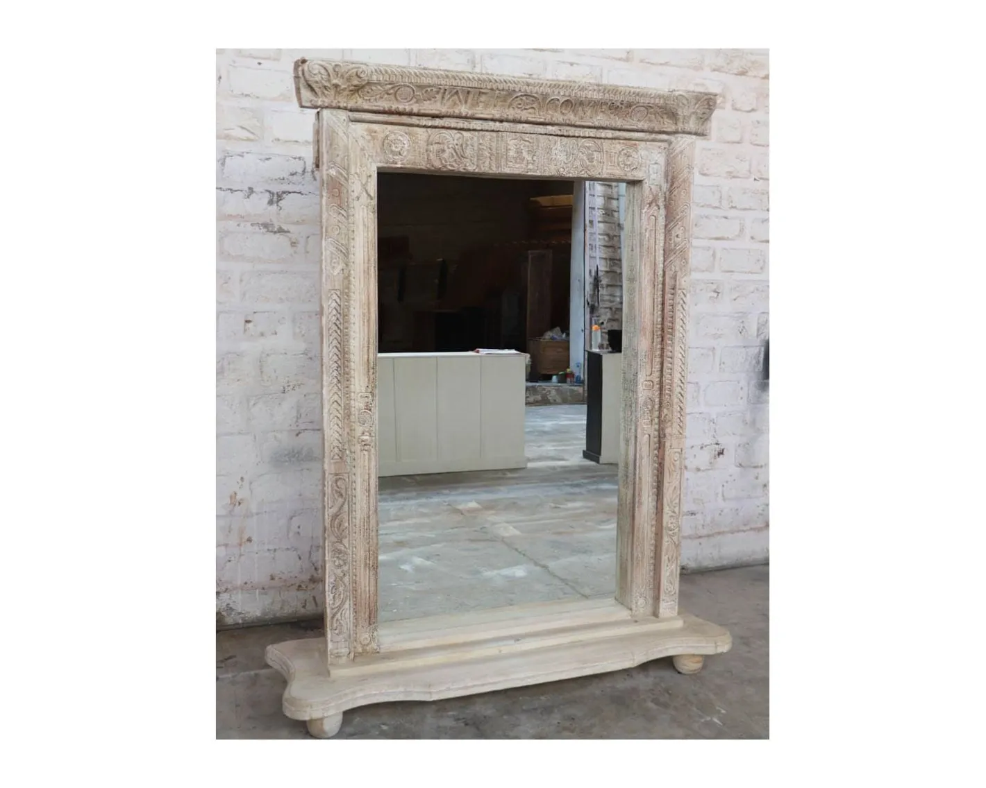 Clearance Miroir indien avec cadre bois sculpté modèle unique "Vieille Porte" Miroir Et Psyché