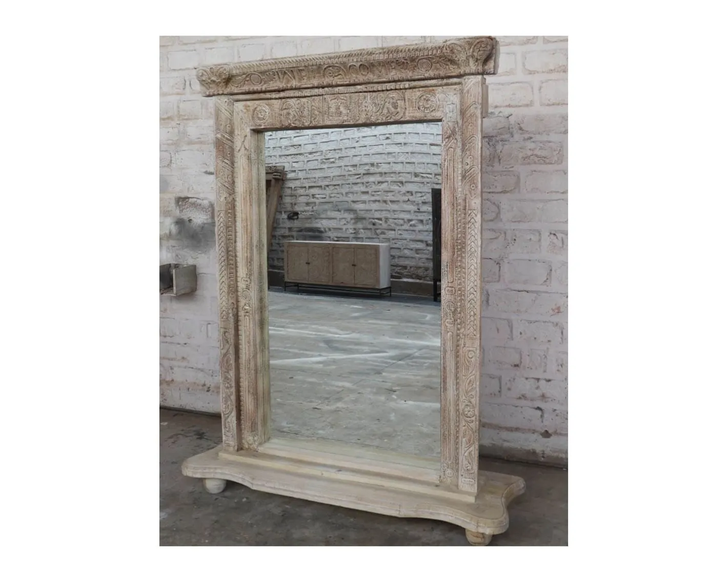 Clearance Miroir indien avec cadre bois sculpté modèle unique "Vieille Porte" Miroir Et Psyché