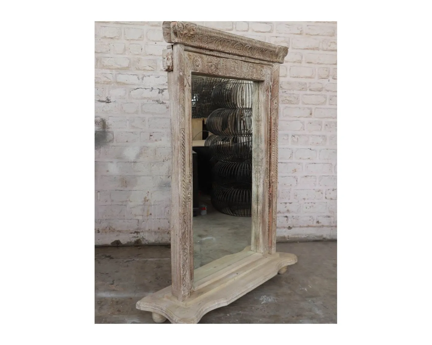 Clearance Miroir indien avec cadre bois sculpté modèle unique "Vieille Porte" Miroir Et Psyché