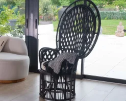 Original fauteuil style Pomare en rotin tressé noir "Taïpa Beach" Fauteuil|Fauteuil De Jardin