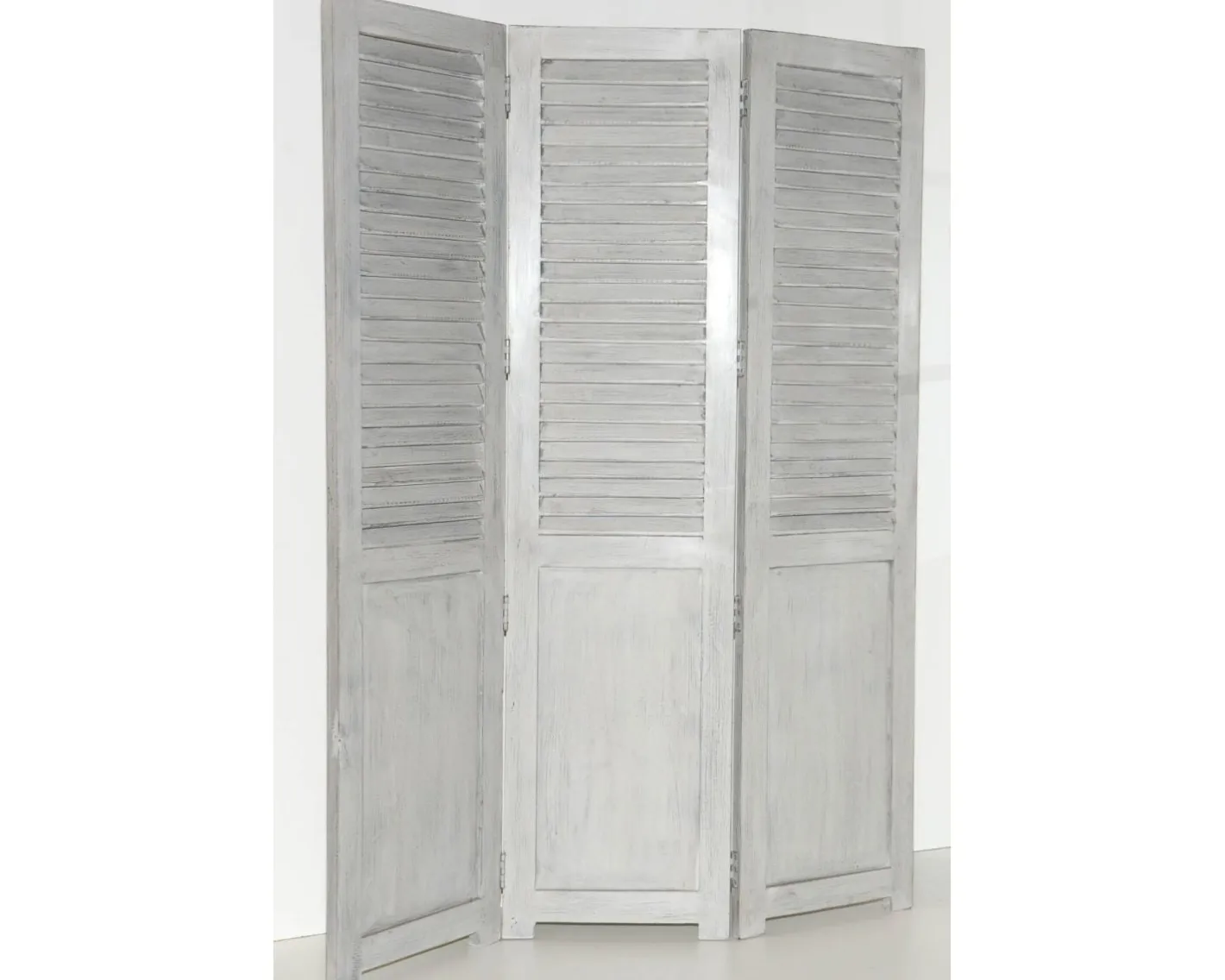 Sale Paravent 3 panneaux patinés gris clair Décoration