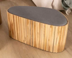 New Petite banquette en bois de teck recyclé et tissu gris "Foster" Banc