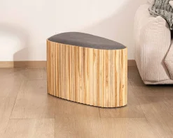 New Petite banquette en bois de teck recyclé et tissu gris "Foster" Banc
