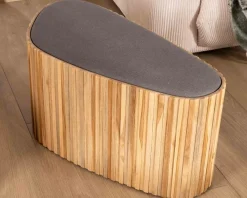 New Petite banquette en bois de teck recyclé et tissu gris 