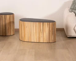 New Petite banquette en bois de teck recyclé et tissu gris 