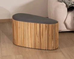 New Petite banquette en bois de teck recyclé et tissu gris 