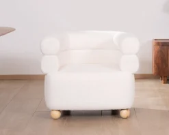 Online Petite chauffeuse en tissu bouclette blanc design 70's