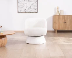 Petite chauffeuse tournante 360° en tissu chenillé blanc
