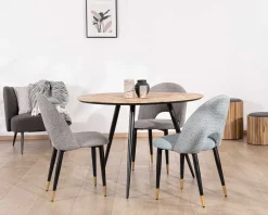 Hot Petite table de repas 3 pieds crayon en métal plateau teck marqueterie 