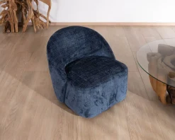 Sale Petit fauteuil d'appoint design épuré en tissu bleu nuit 