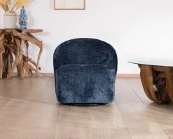 Sale Petit fauteuil d'appoint design épuré en tissu bleu nuit 
