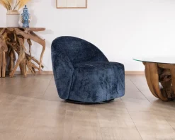 Sale Petit fauteuil d'appoint design épuré en tissu bleu nuit 