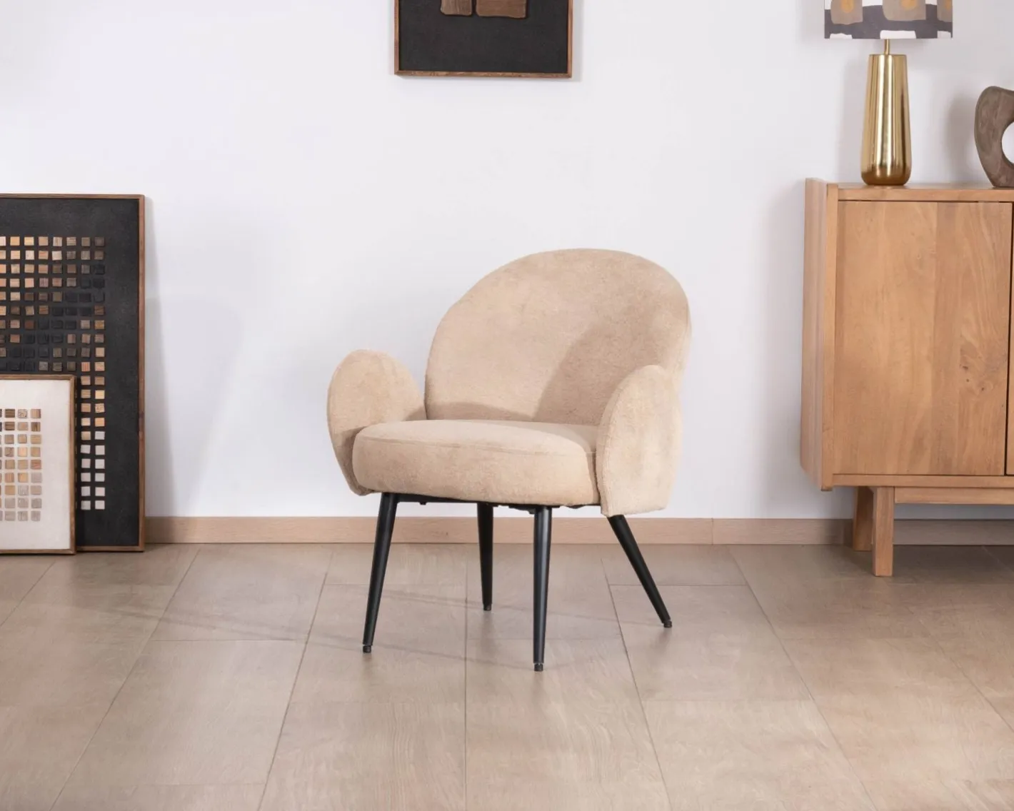 Best Petit fauteuil esprit scandinave en tissu duveteux beige "Luno" Fauteuil
