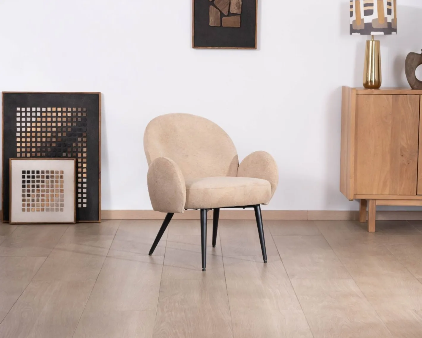 Best Petit fauteuil esprit scandinave en tissu duveteux beige "Luno" Fauteuil