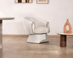 Outlet Petit fauteuil lounge en tissu bouclette blanc cassé 