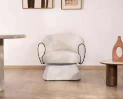 Outlet Petit fauteuil lounge en tissu bouclette blanc cassé 