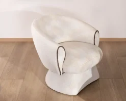 Outlet Petit fauteuil lounge en tissu bouclette blanc cassé 