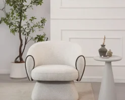 Outlet Petit fauteuil lounge en tissu bouclette blanc cassé 