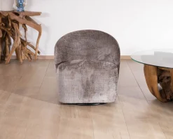 New Petit fauteuil pivotant esprit chauffeuse contemporaine en tissu bouclette gris cendré "Marylin" Fauteuil