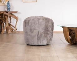 New Petit fauteuil pivotant esprit chauffeuse contemporaine en tissu bouclette gris cendré