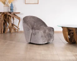 New Petit fauteuil pivotant esprit chauffeuse contemporaine en tissu bouclette gris cendré