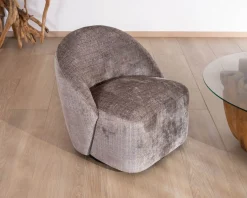 New Petit fauteuil pivotant esprit chauffeuse contemporaine en tissu bouclette gris cendré