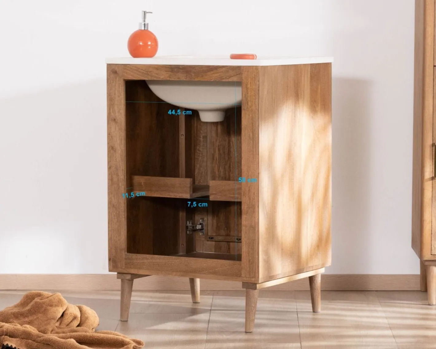 Sale Petit meuble sous vasque en manguier foncé "Malova" 60 cm esprit rétro chic Meuble Sous Vasque