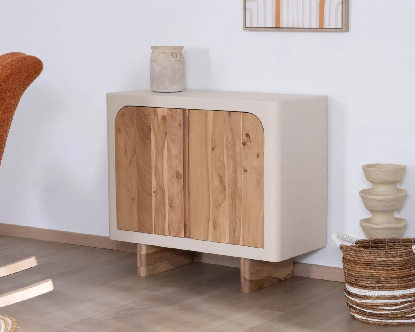 Best Petit rangement design en acacia naturel et finition aspect béton sablé "Miona" Rangement|Buffet Et Bahut