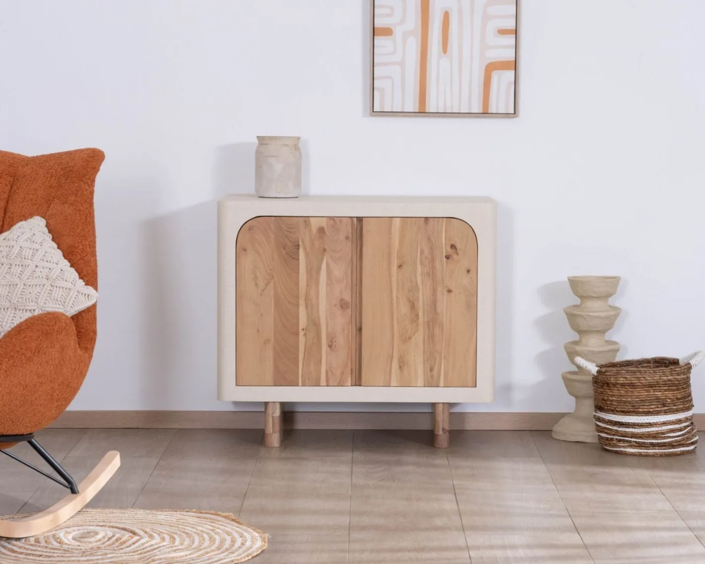 Best Petit rangement design en acacia naturel et finition aspect béton sablé "Miona" Rangement|Buffet Et Bahut