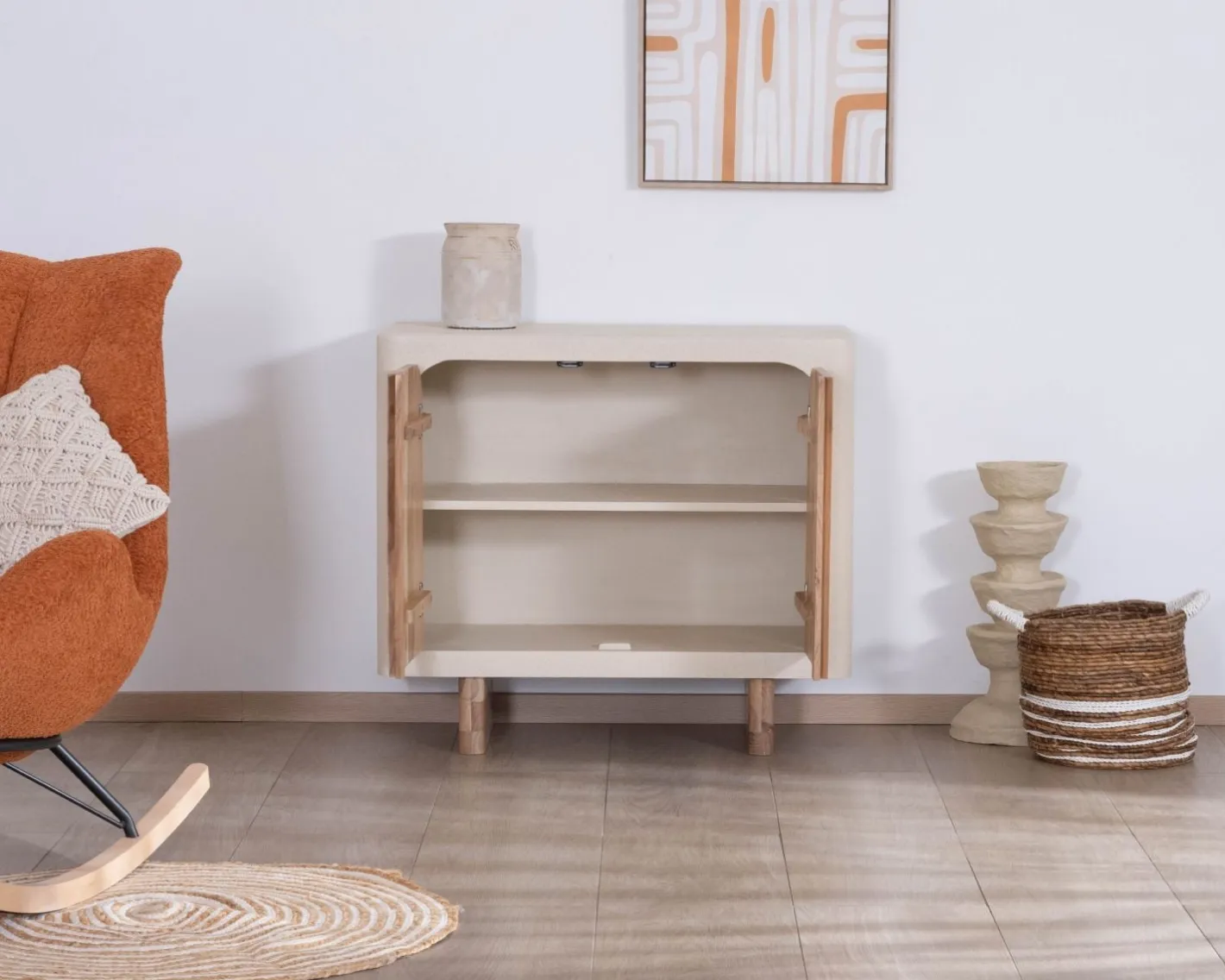 Best Petit rangement design en acacia naturel et finition aspect béton sablé "Miona" Rangement|Buffet Et Bahut