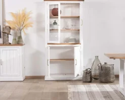 Clearance Petit vaisselier blanc en acacia avec portes vitrées "Trégastel" Vaisselier|Vitrine Et Argentier