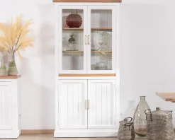 Clearance Petit vaisselier blanc en acacia avec portes vitrées