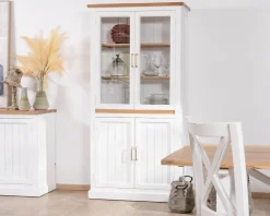 Clearance Petit vaisselier blanc en acacia avec portes vitrées