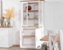 Clearance Petit vaisselier blanc en acacia avec portes vitrées